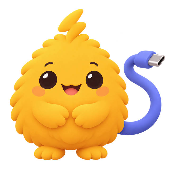 Watt, a fluffy yellow character with a charging cable tail